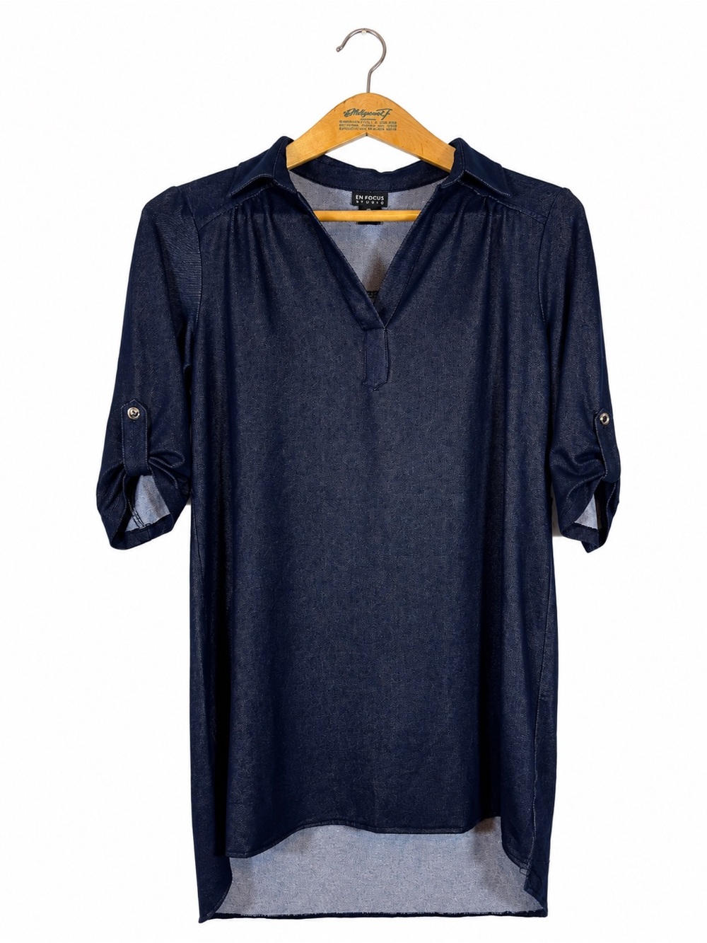 EnFocus Studio High-Low Shirt Dress Size 12 Denim Western Casual Fall Layers